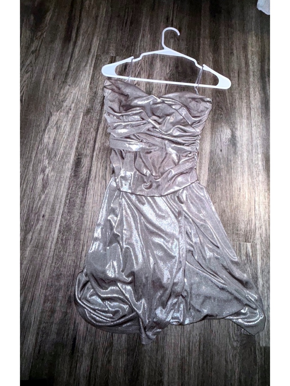 Strapless metallic ruched  silver sweetheart bust Wilster XS